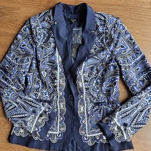 Apt. 9 Blue White Paisley Print Blazer Jacket Women's Size Medium NWT